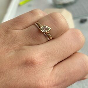 1.2 ct White Sapphire Pear Signet Ring, 14k Gold by Emily Warden Designs